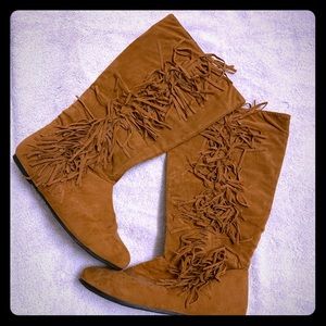 Camel fringe calf boots size 9